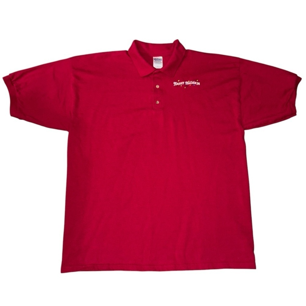 Men’s Christmas Polo Shirt by Gildan Activewear Says Happy Holidays Size XL